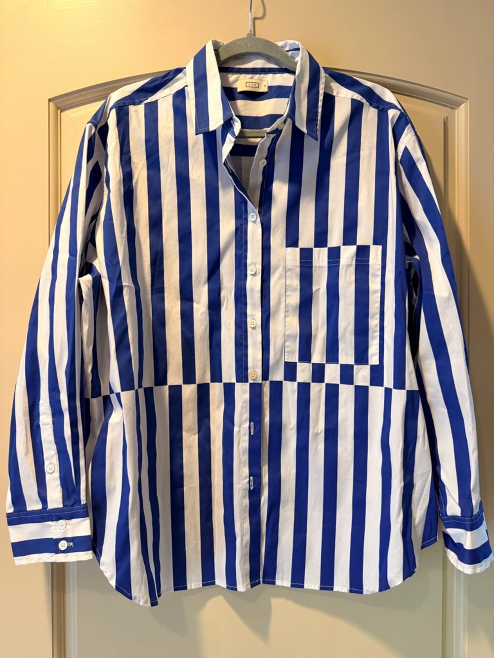 AYR Blue and White Vertical Stripe Button-Down Shirt